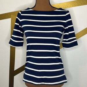 Karen Scott XS boat neck navy white top